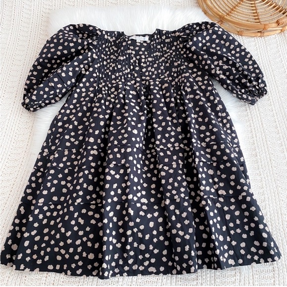 Hunter Bell Jenkins Mini Dress in Desert Poppy Print Puff Sleeves Black Tan Dot - Picture 13 of 14